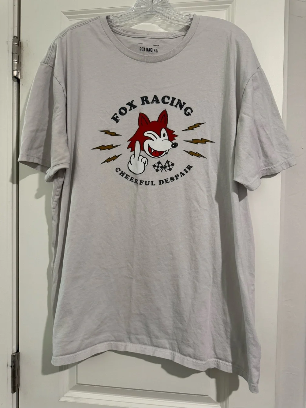 Men’s XXL 2X Fox Racing t shirt funny Fox y2k style off white color